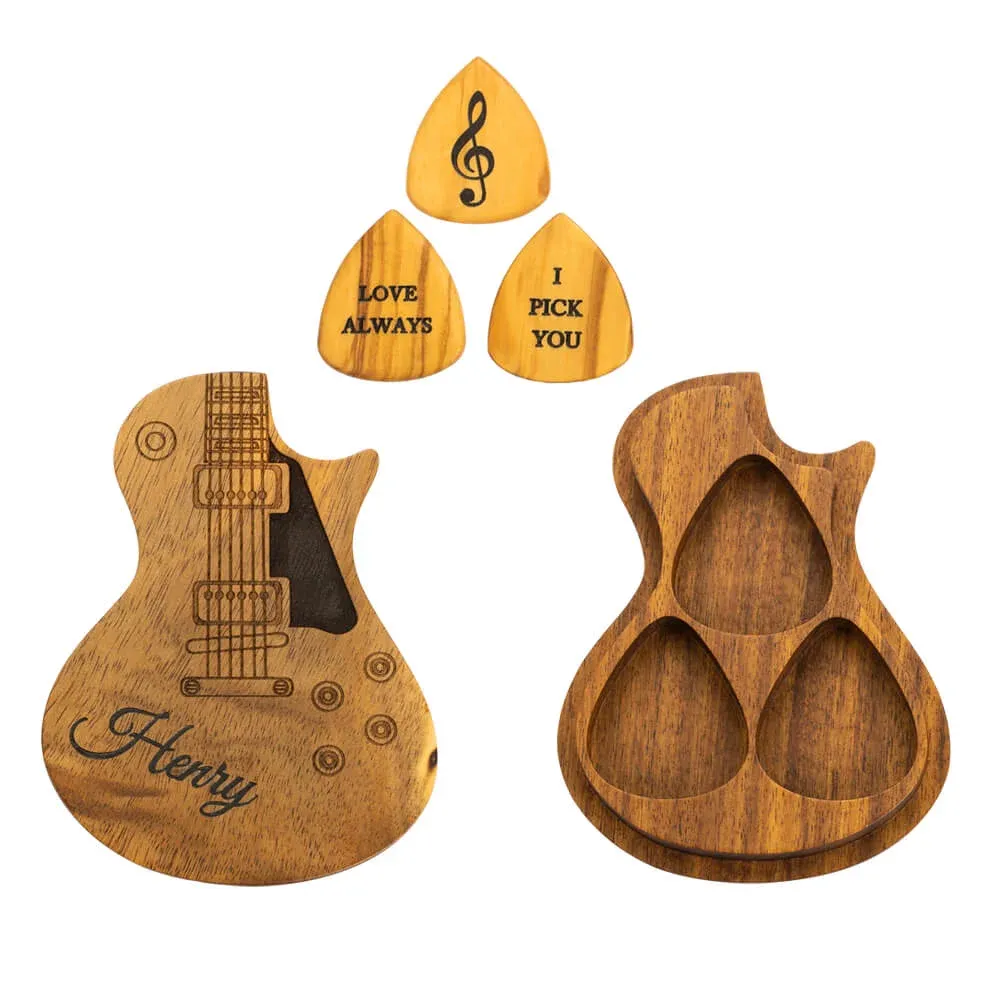 Personalized Wooden Guitar Picks with Case – Custom Gift for Guitar Players